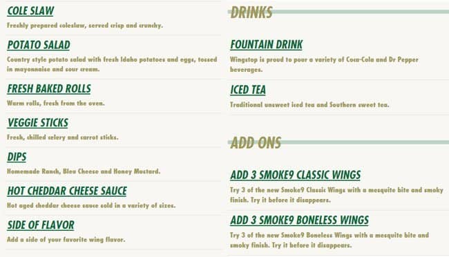 Carta de Wingstop