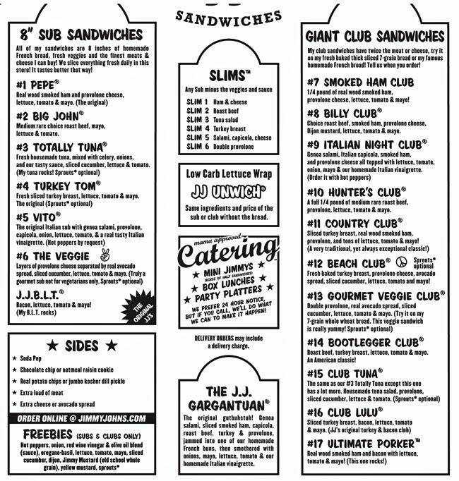 Jimmy John S Menu Menu For Jimmy John S University City Charlotte