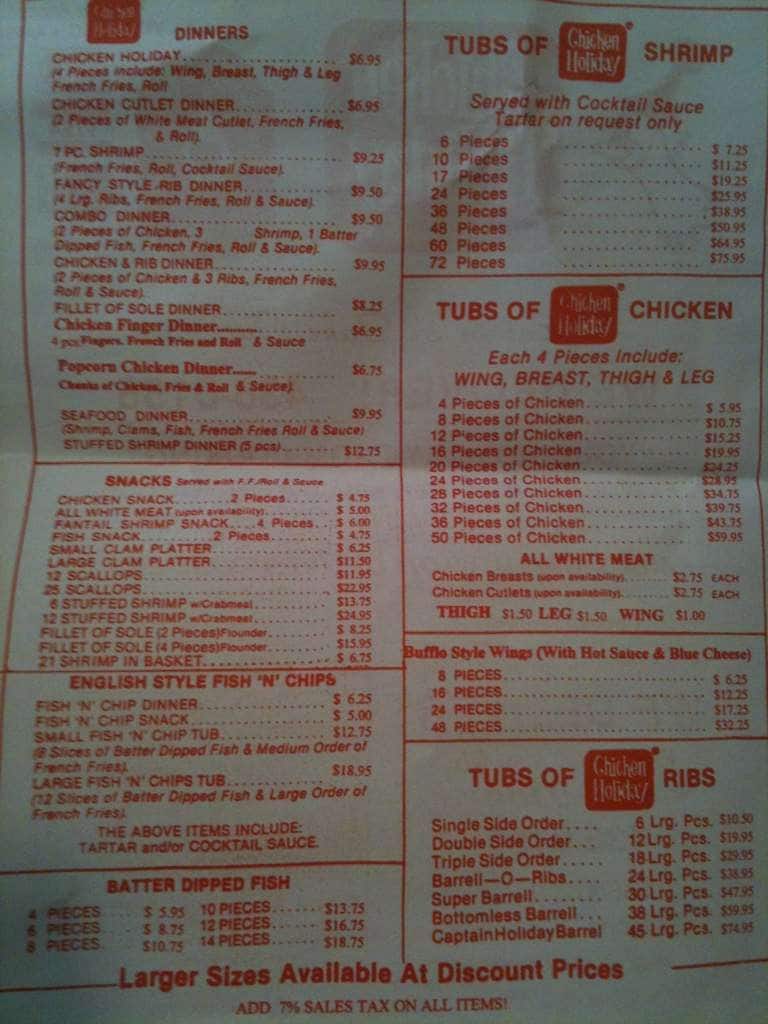 Chicken Holiday Menu, Menu podniku Chicken Holiday, Bayonne, Bayonne