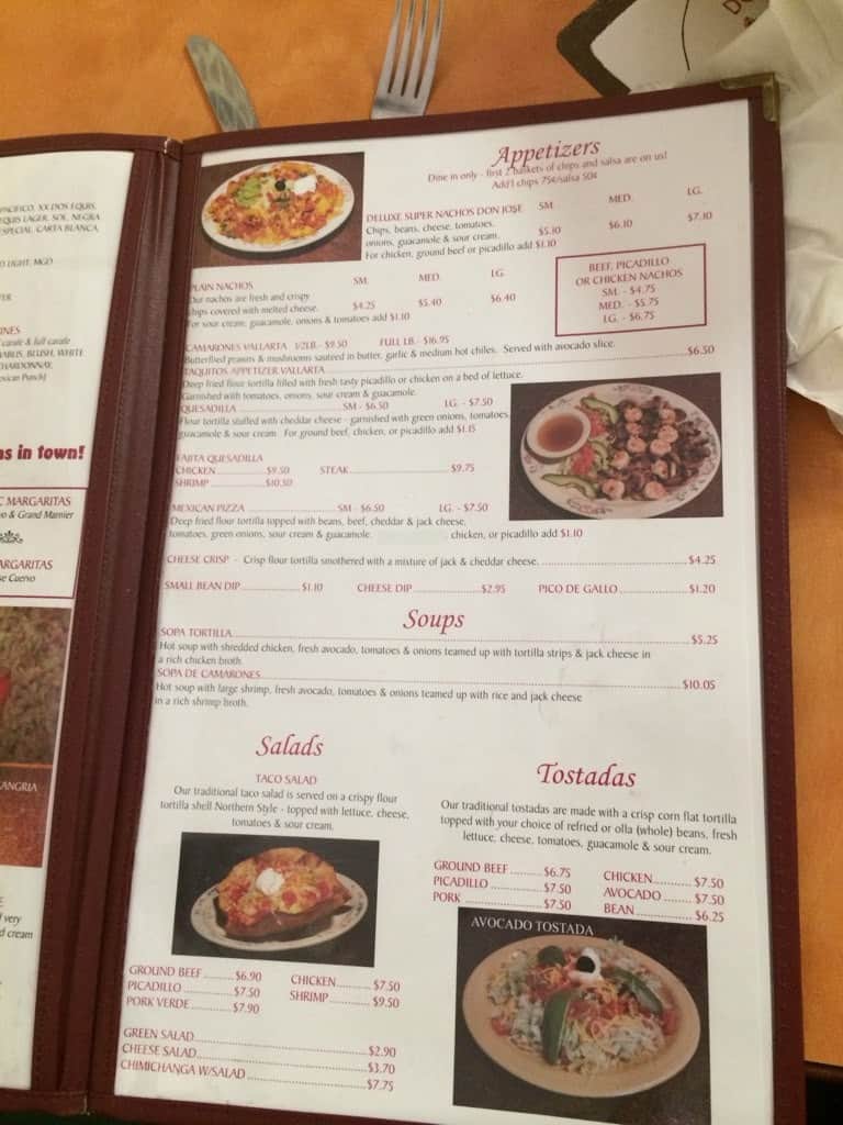 Menu at Don Jose Mexican Restaurant, Estherville