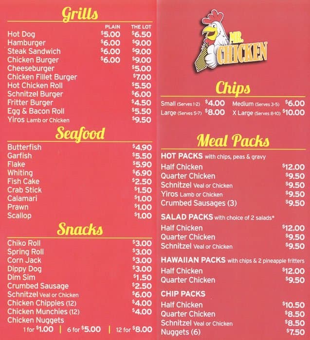 mr quick menu prices