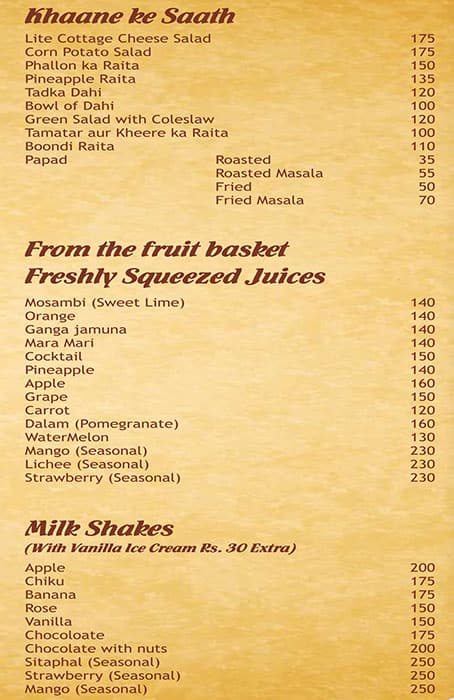 Mira's Veg Restaurant menu