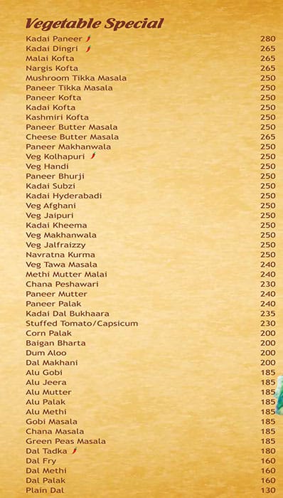 Mira's Veg Restaurant menu