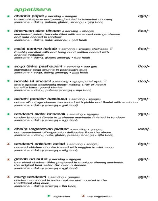 Menu of Chutney Bar & Tandoor The Metropolitan Hotel & Spa, Connaught