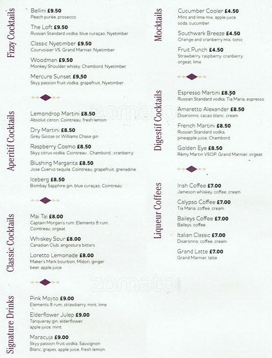 mercure london bridge hotel menu