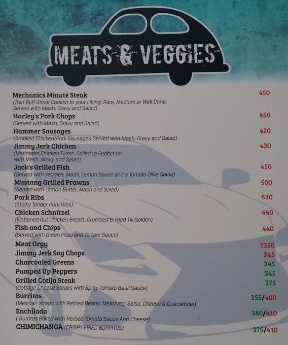 Garage Inc., New Delhi menu