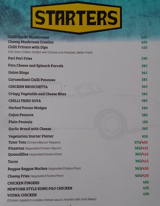 Garage Inc., New Delhi menu