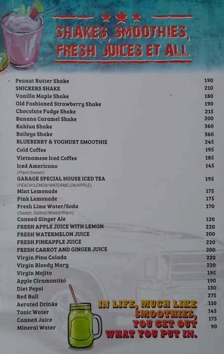Garage Inc., New Delhi menu