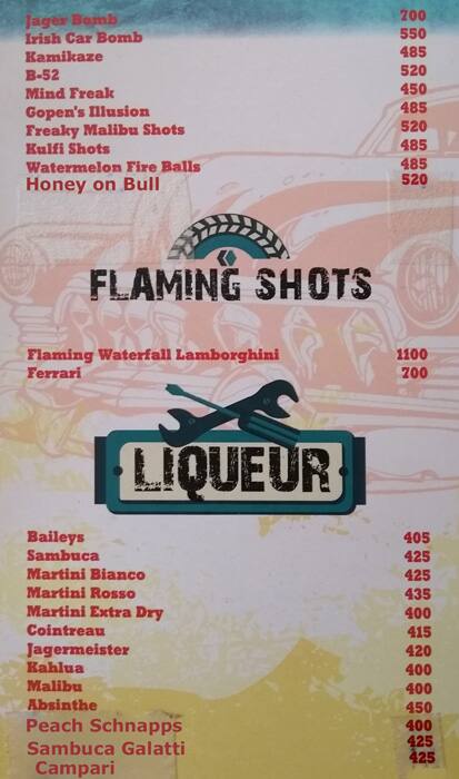 Garage Inc., New Delhi menu