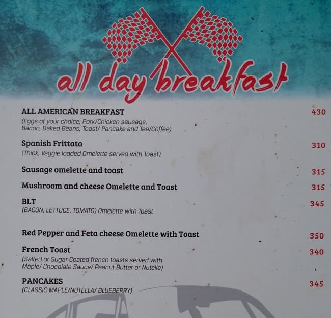 Garage Inc., New Delhi menu