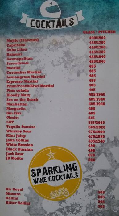 Garage Inc., New Delhi menu