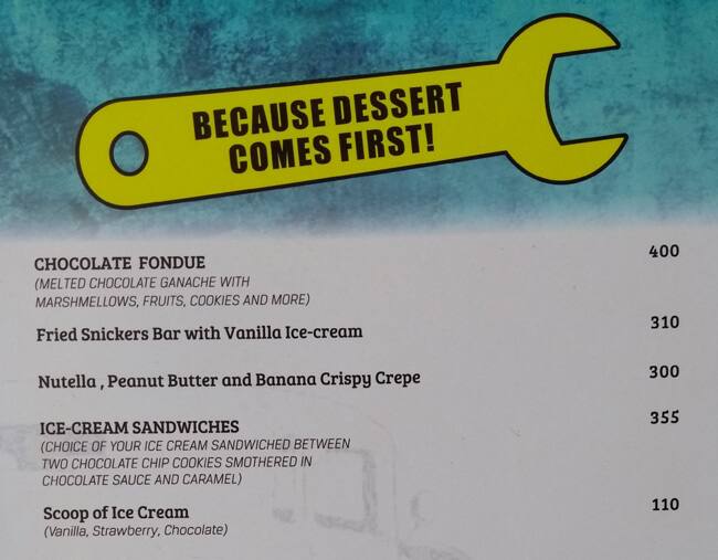 Garage Inc., New Delhi menu