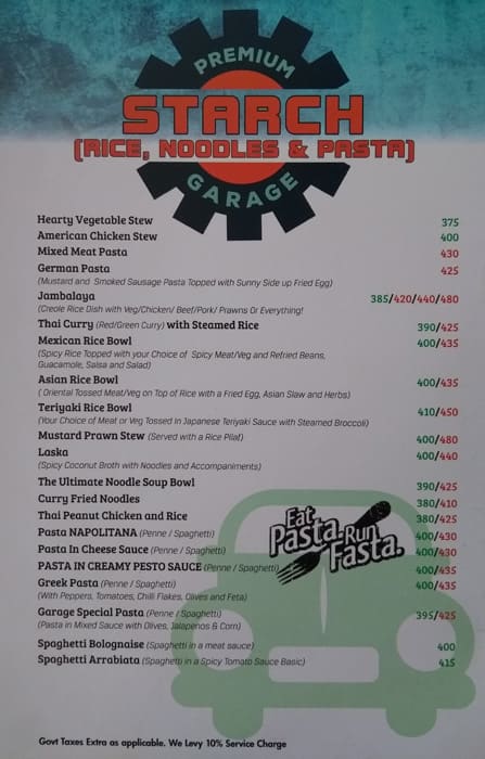 Garage Inc., New Delhi menu