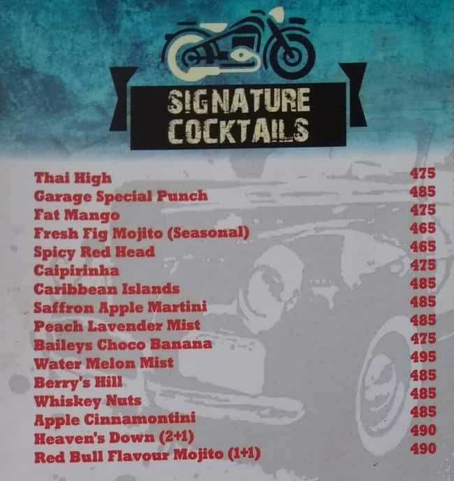 Garage Inc., New Delhi menu
