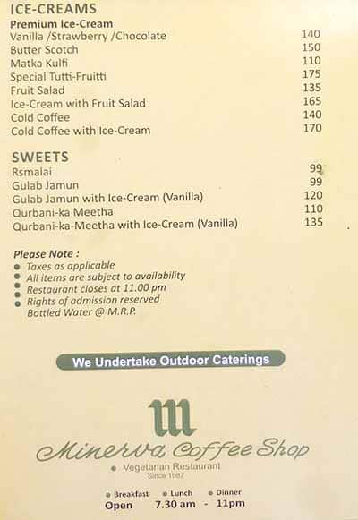 Minerva Coffee Shop menu