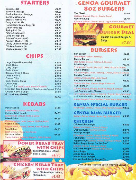 Genoa Cafe Menu, Menu for Genoa Cafe, Rush, Dublin Zomato Ireland