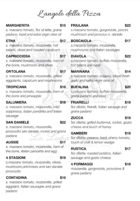 La Lupa Romana Ristorante and Pizzeria Menu - Urbanspoon/Zomato