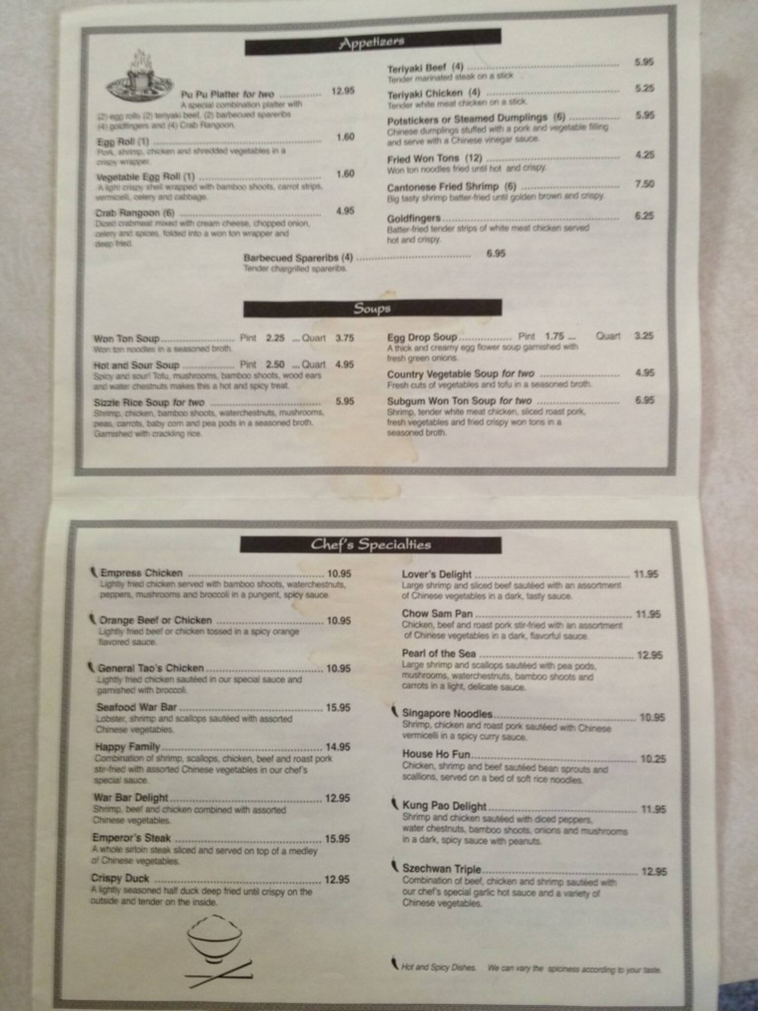 Menu at Empress Court restaurant, Bainbridge