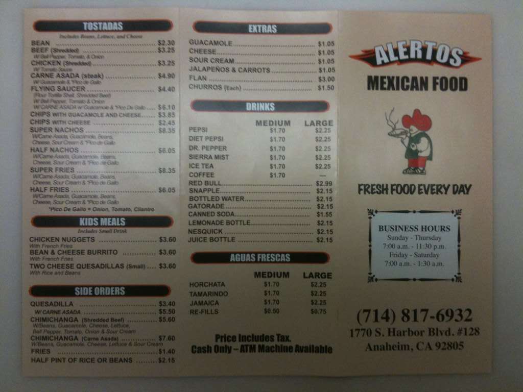 Alertos Mexican Food Menu, Menu for Alertos Mexican Food, Anaheim ...