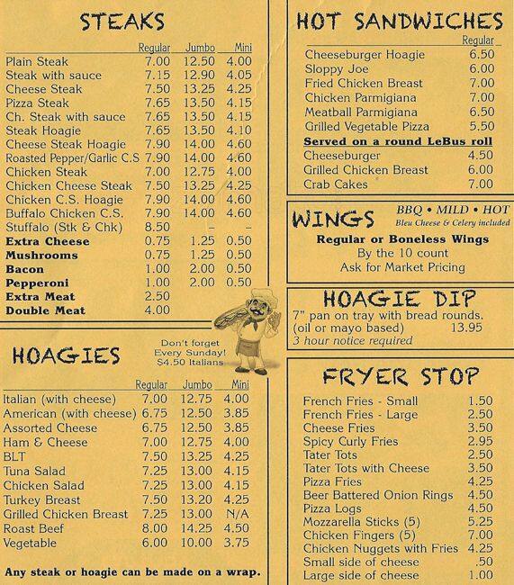 Menu at Steak & Hoagie Factory, Fairless Hills