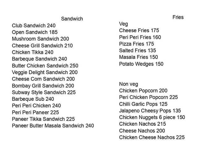 Menu of Chop N Hop, Civil Lines, Nagpur
