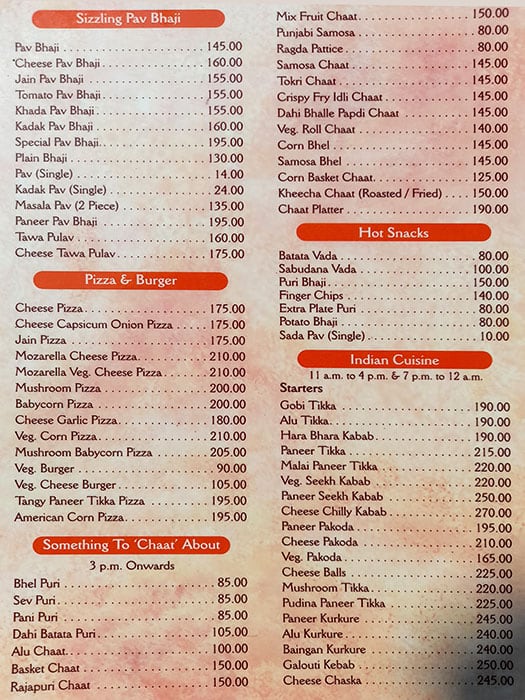 Kalinga Veg. Restaurant menu
