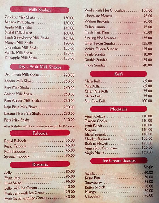 Kalinga Veg. Restaurant menu