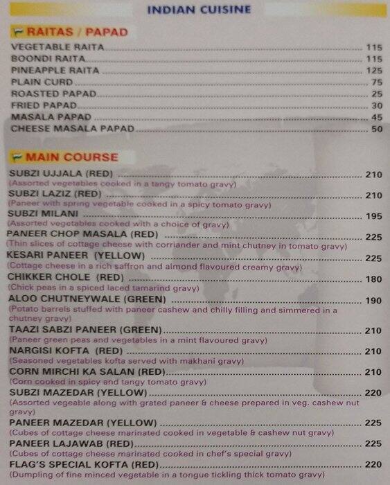 Flags World Cuisine menu