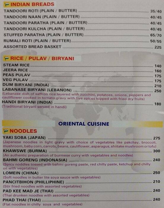 Flags World Cuisine menu