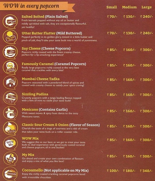 WOW Popcorn Menu, Menu for WOW Popcorn, Malabar Hill, Mumbai Zomato