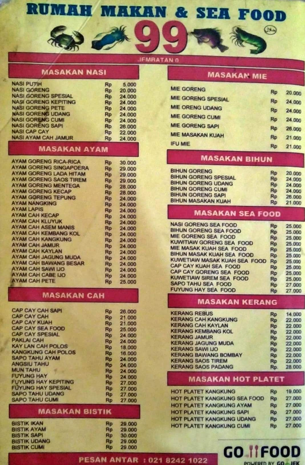 RM Seafood "99" Menu, Menu For RM Seafood "99", Rawalumbu, Bekasi ...