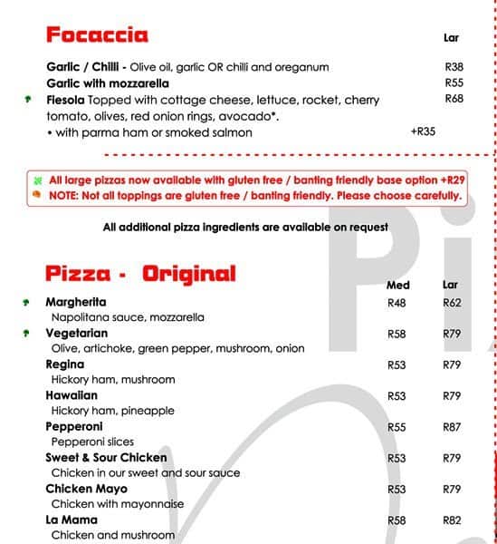 Pizza Del Forno Menu, Menu for Pizza Del Forno, Montana Park, Pretoria