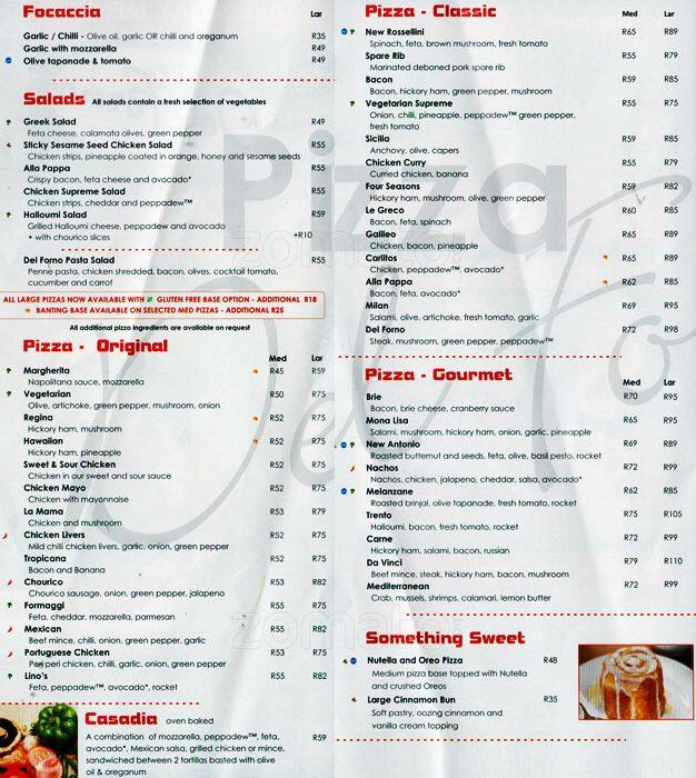 Pizza Del Forno Menu, Menu for Pizza Del Forno, Montana Park, Pretoria