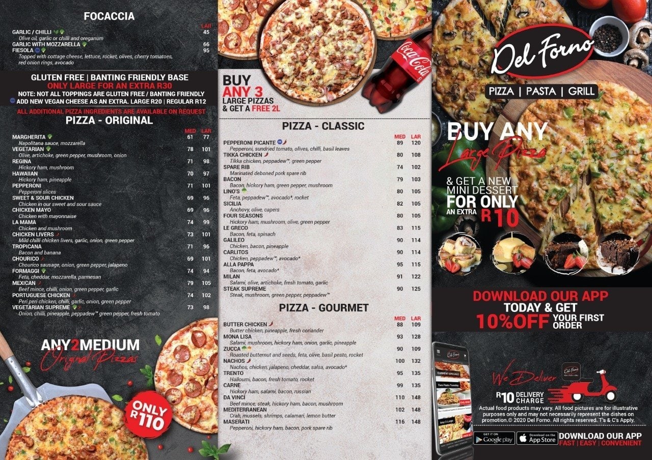 Carta del restaurante Del Forno Groenkloof, Pretoria, Corner