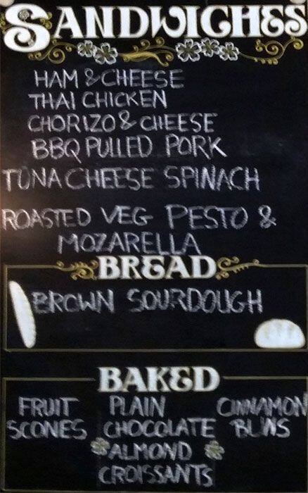 Menu at Jacob's Bakery, Edinburgh, 62 Haymarket Terrace
