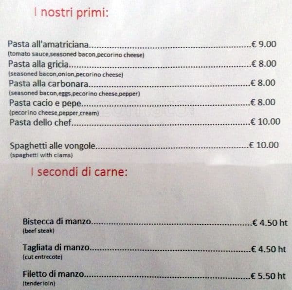 Menu di Pizza e Bira 