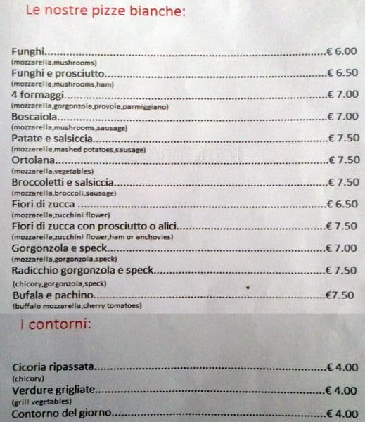 Menu di Pizza e Bira 