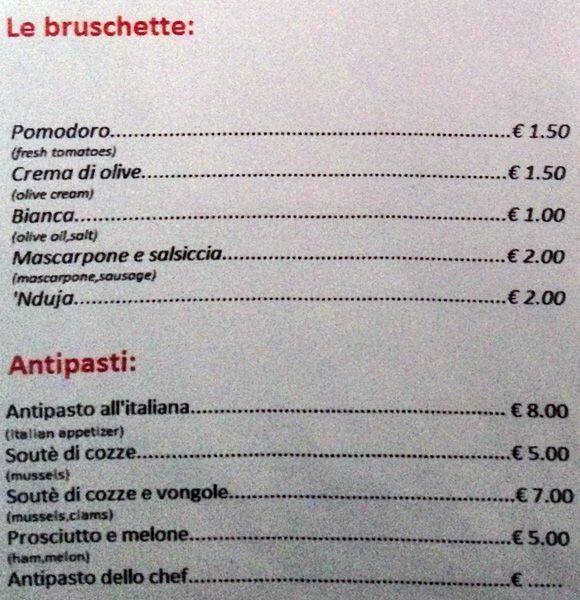 Menu di Pizza e Bira 
