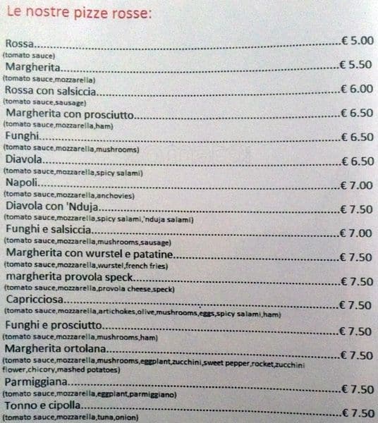 Menu di Pizza e Bira 