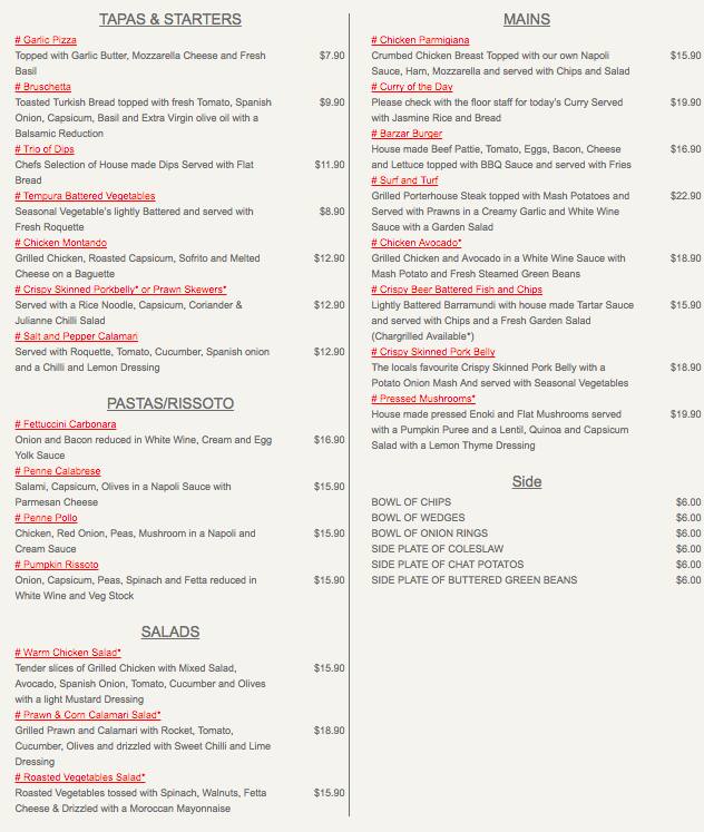 Barzar Lounge Geelong Menu, Menu for Barzar Lounge Geelong, Geelong CBD