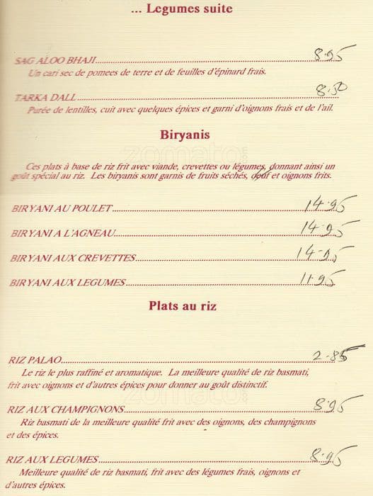 Menu at Sitar Indian Restaurant, Ottawa