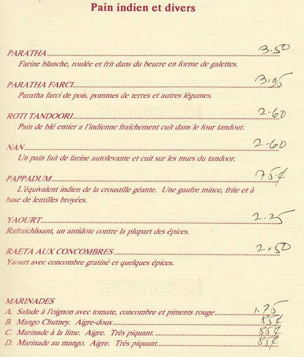 Menu de Sitar Indian Restaurant