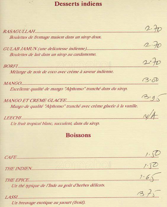 Menu de Sitar Indian Restaurant