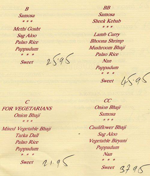 Menu at Sitar Indian Restaurant, Ottawa