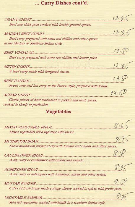 Menu de Sitar Indian Restaurant