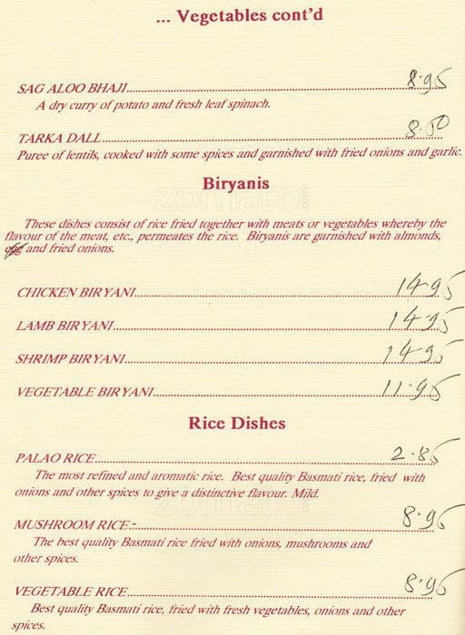 Menu At Sitar Indian Restaurant Ottawa 