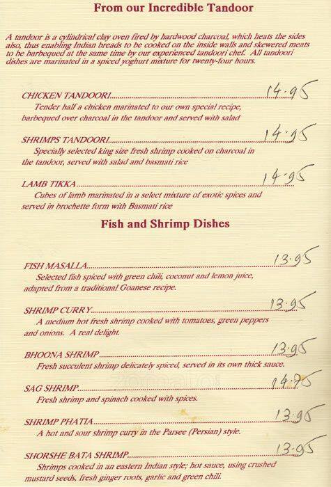 Menu de Sitar Indian Restaurant