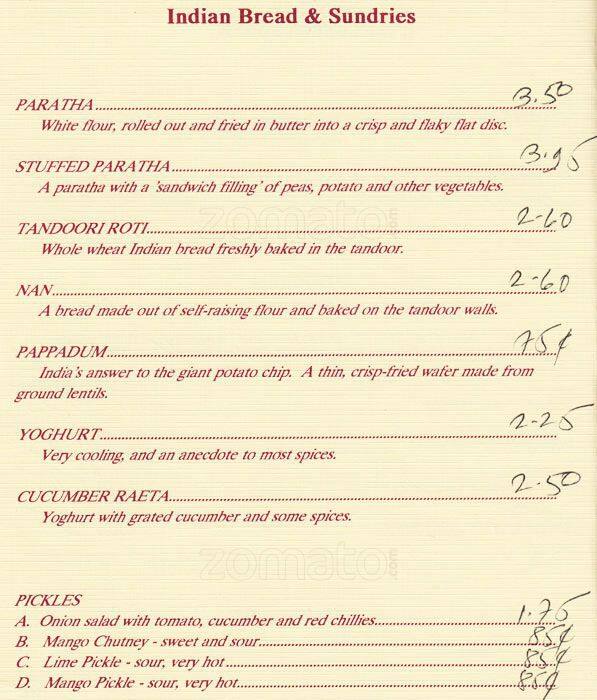 Menu at Sitar Indian Restaurant, Ottawa