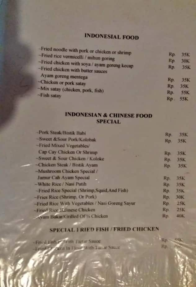 Menu at Barakuda Restaurant, Kaliasem, Jl. Mawar