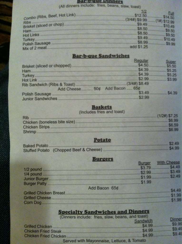 Menu at Billy Boy Bar-B-Que, Shawnee, 120 W MacArthur St